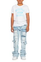 Boys Members White/Blue T-Shirt/Stacked Flare Jean Set