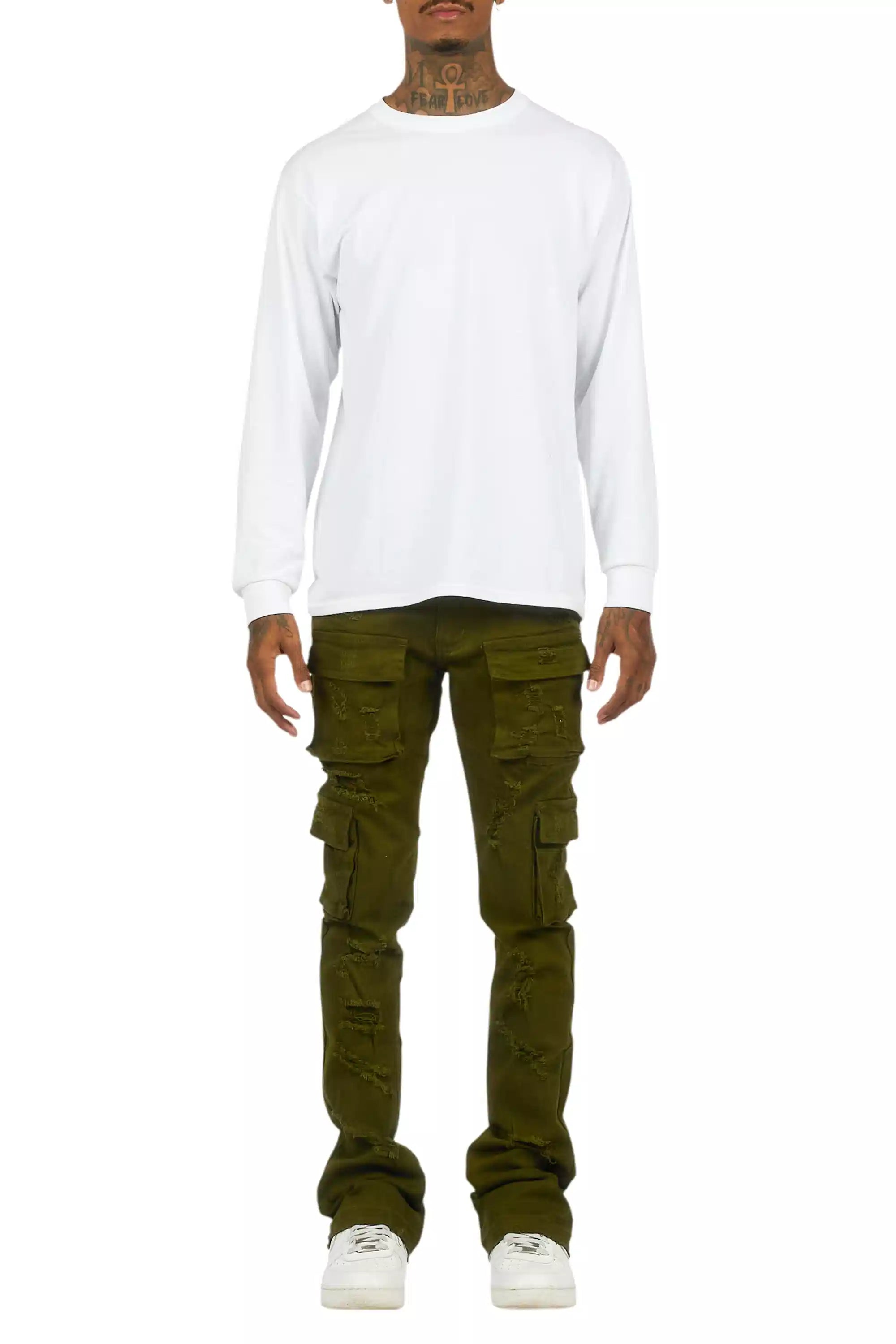 Zaid Olive Stacked Flare Jean