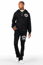Member Black Hoodie Patchwork Stacked Flare Track Set