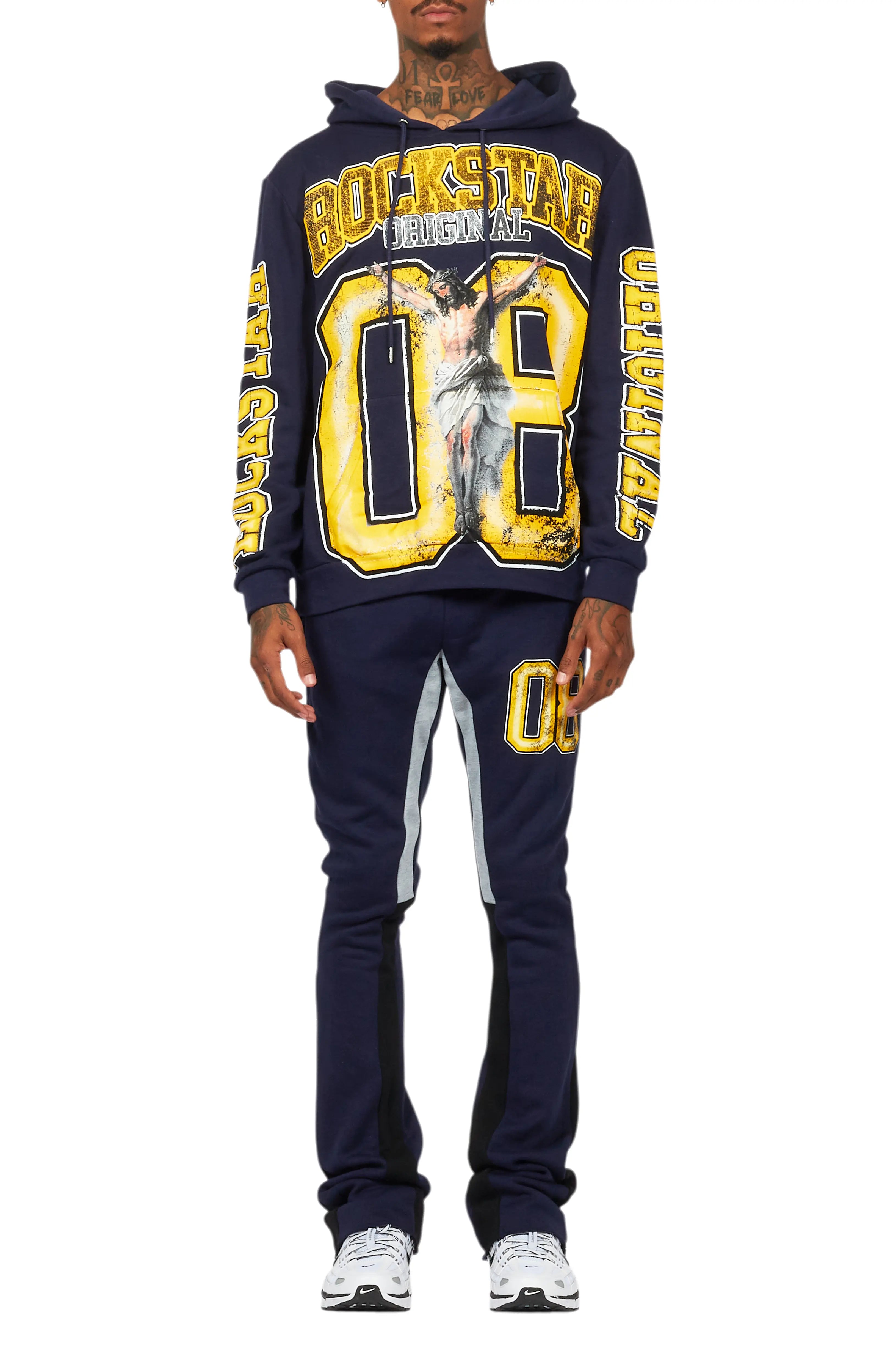 Fields Navy Stacked Flare Hoodie Track Set