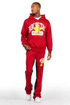 Mallor Burgundy Baggy Stacked Hoodie Track Set