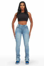 Misty Light Wash Rhinestone Super Stacked Jean