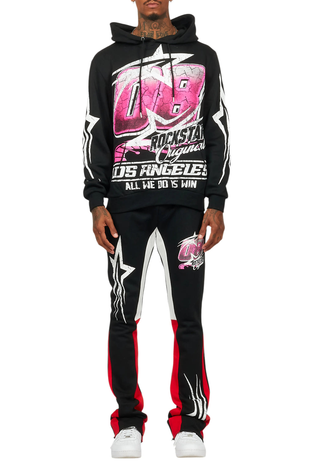 Kastell Black Hoodie/Stacked Flare Track Pant Set