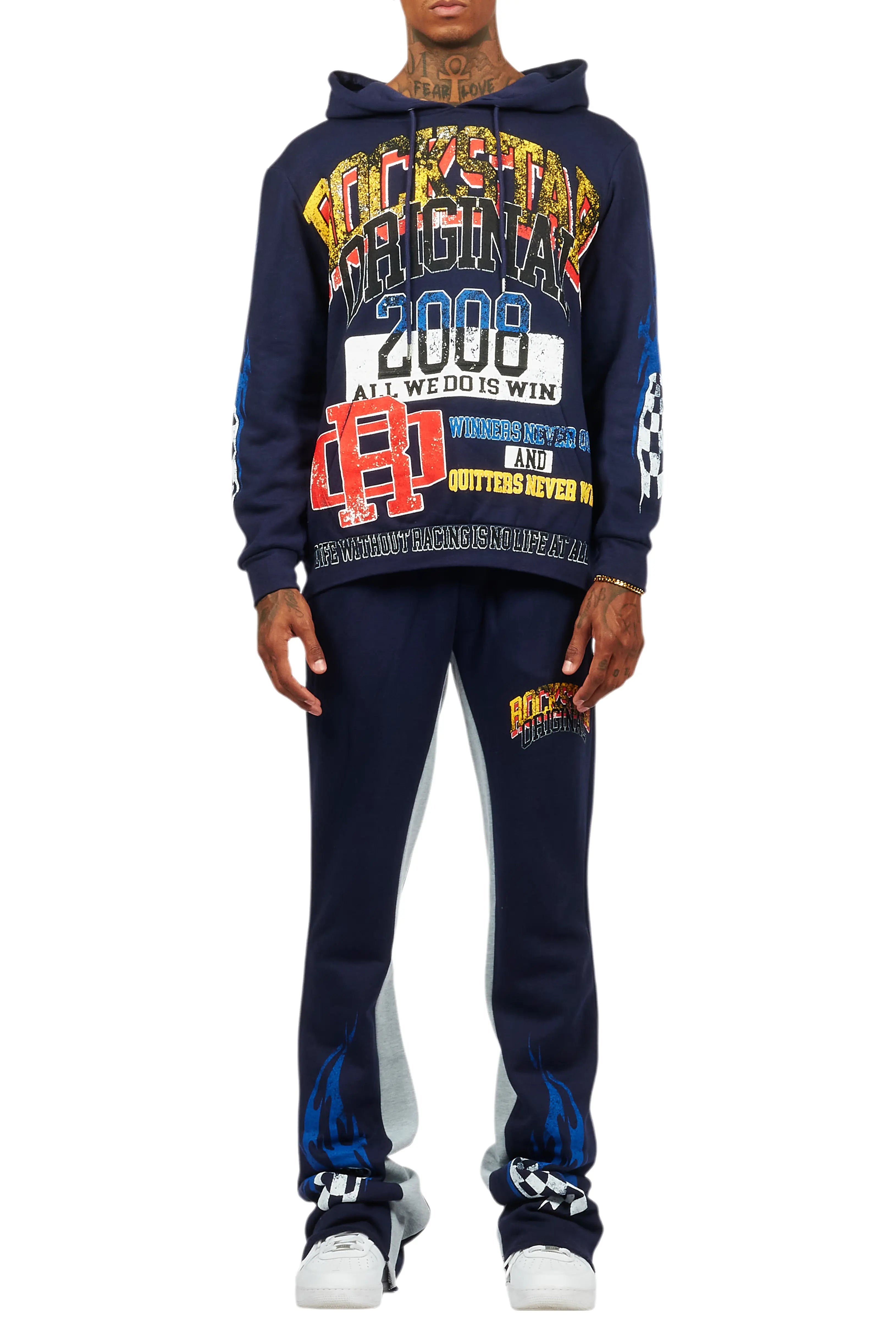 Colorful Race Navy Hoodie/Baggy Track Pant Set
