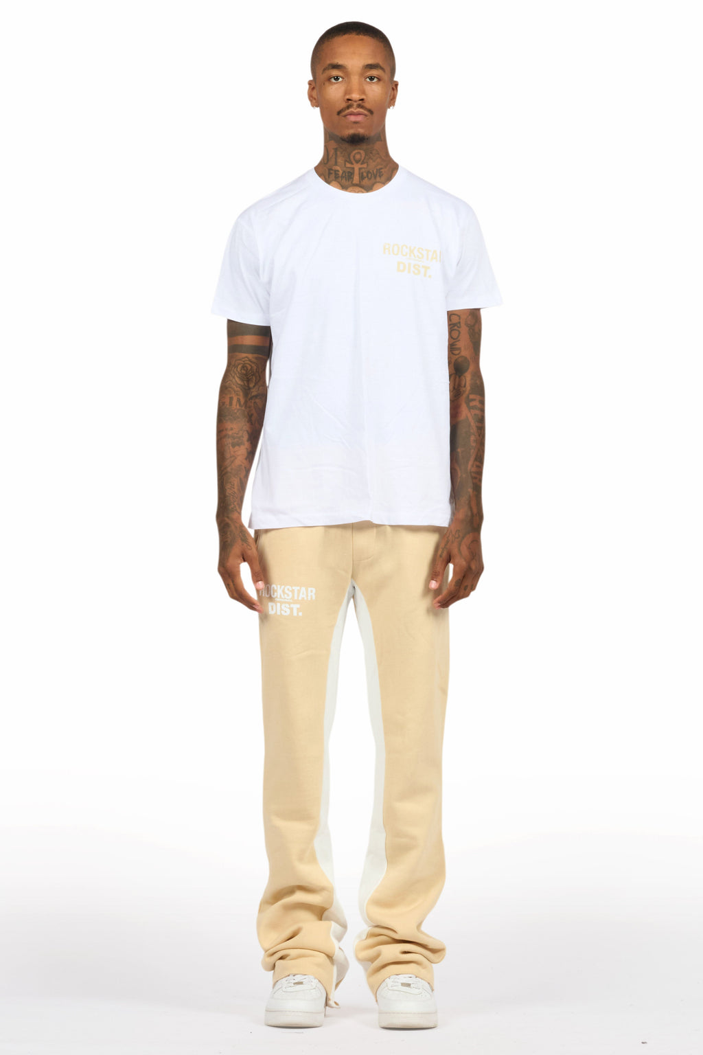 Lake White/Beige T-Shirt/Stacked Baggy Track Pant Set