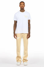 Lake White/Beige T-Shirt/Stacked Baggy Track Pant Set