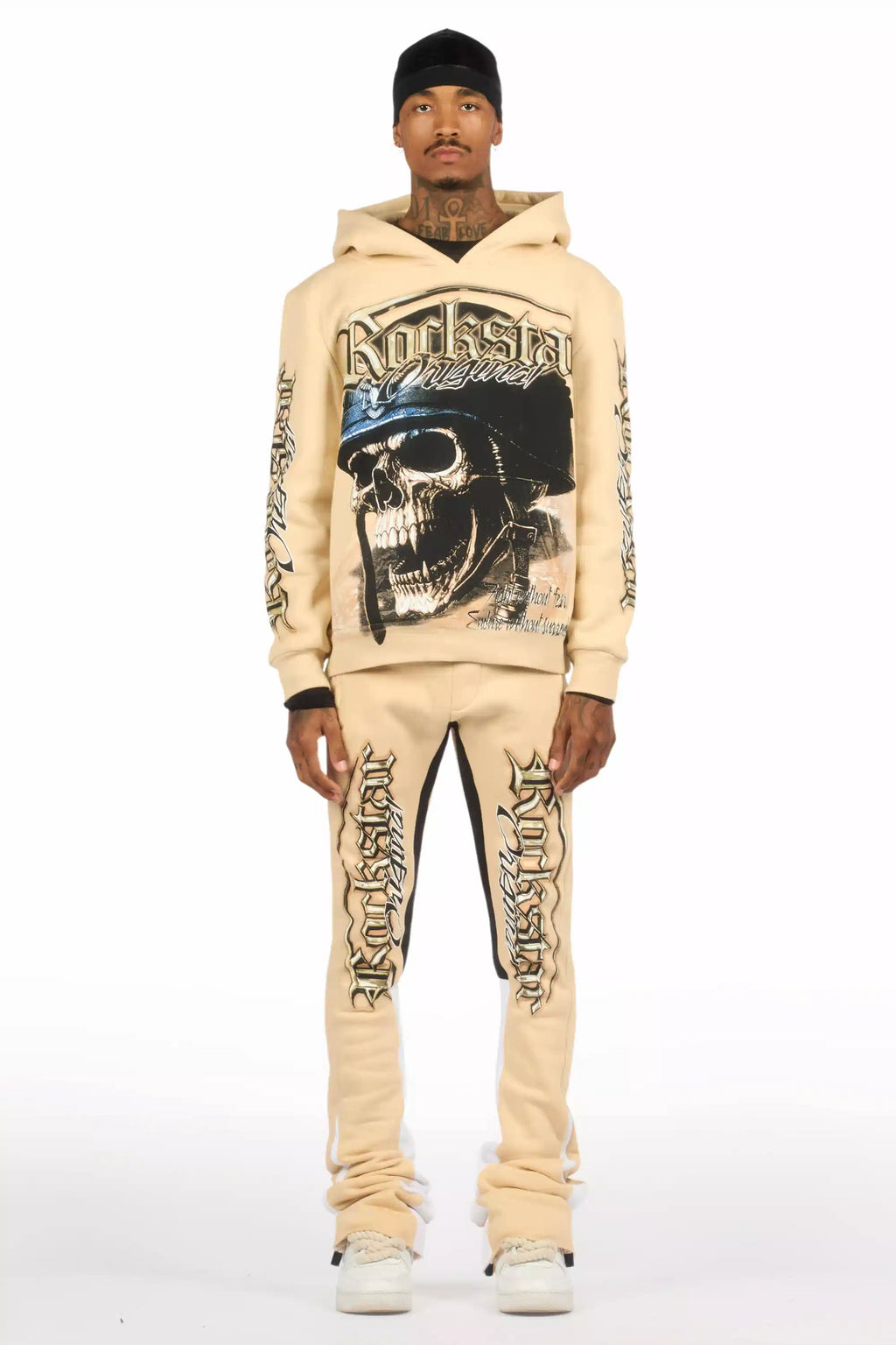 Kyce Beige/Black Hoodie/Super Stacked Track Set