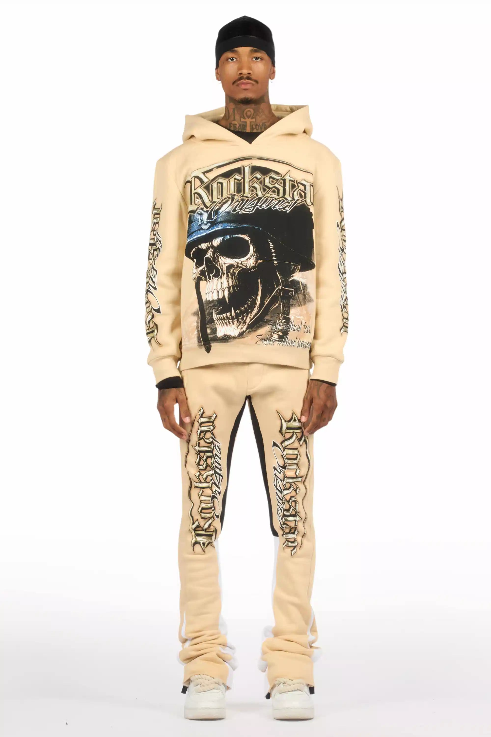 Kyce Beige/Black Hoodie/Super Stacked Track Set