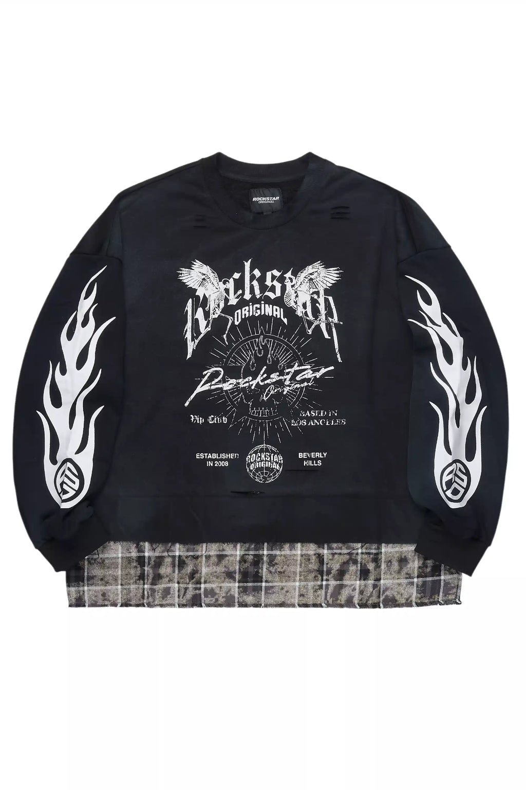 Hundo Black Graphic Flannel Crewneck