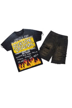 Beno Black/Yellow T-Shirt/Denim Short Set