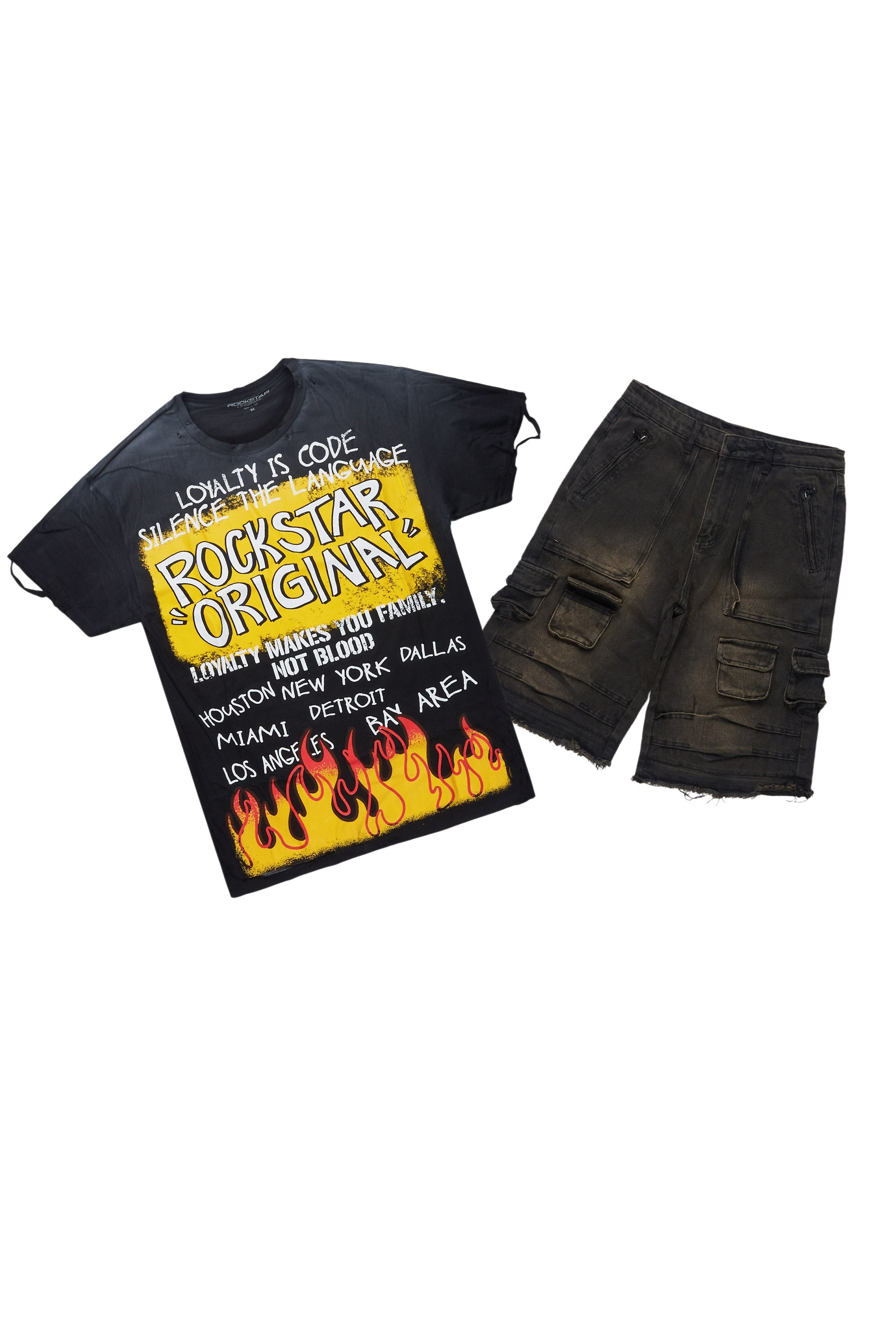 Beno Black/Yellow T-Shirt/Denim Short Set