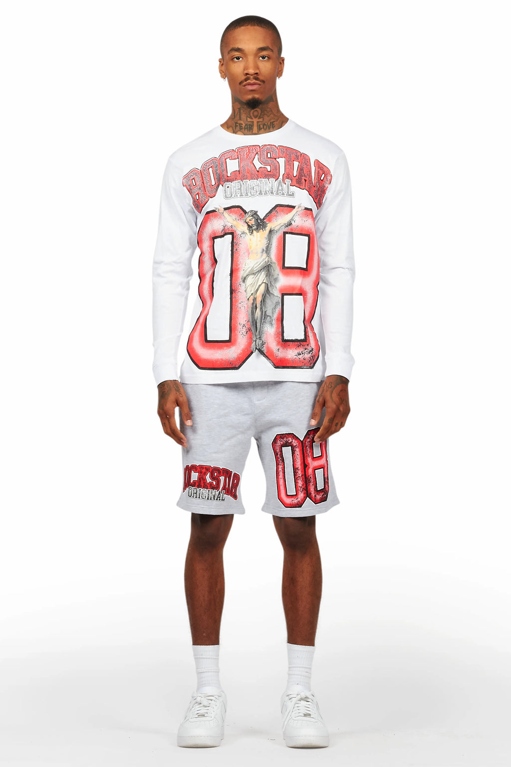 Fields White/Grey Long Sleeve T-Shirt Short Set