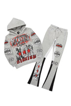 Racing Grung Heather Grey Hoodie/Stacked Flare Track Pant Set