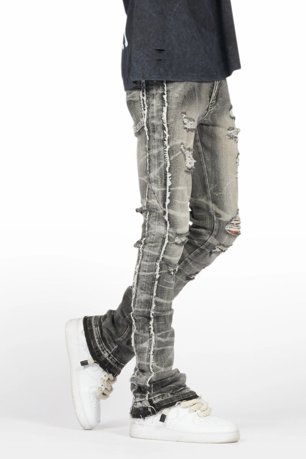 Rugged Black Stacked Flare Jean