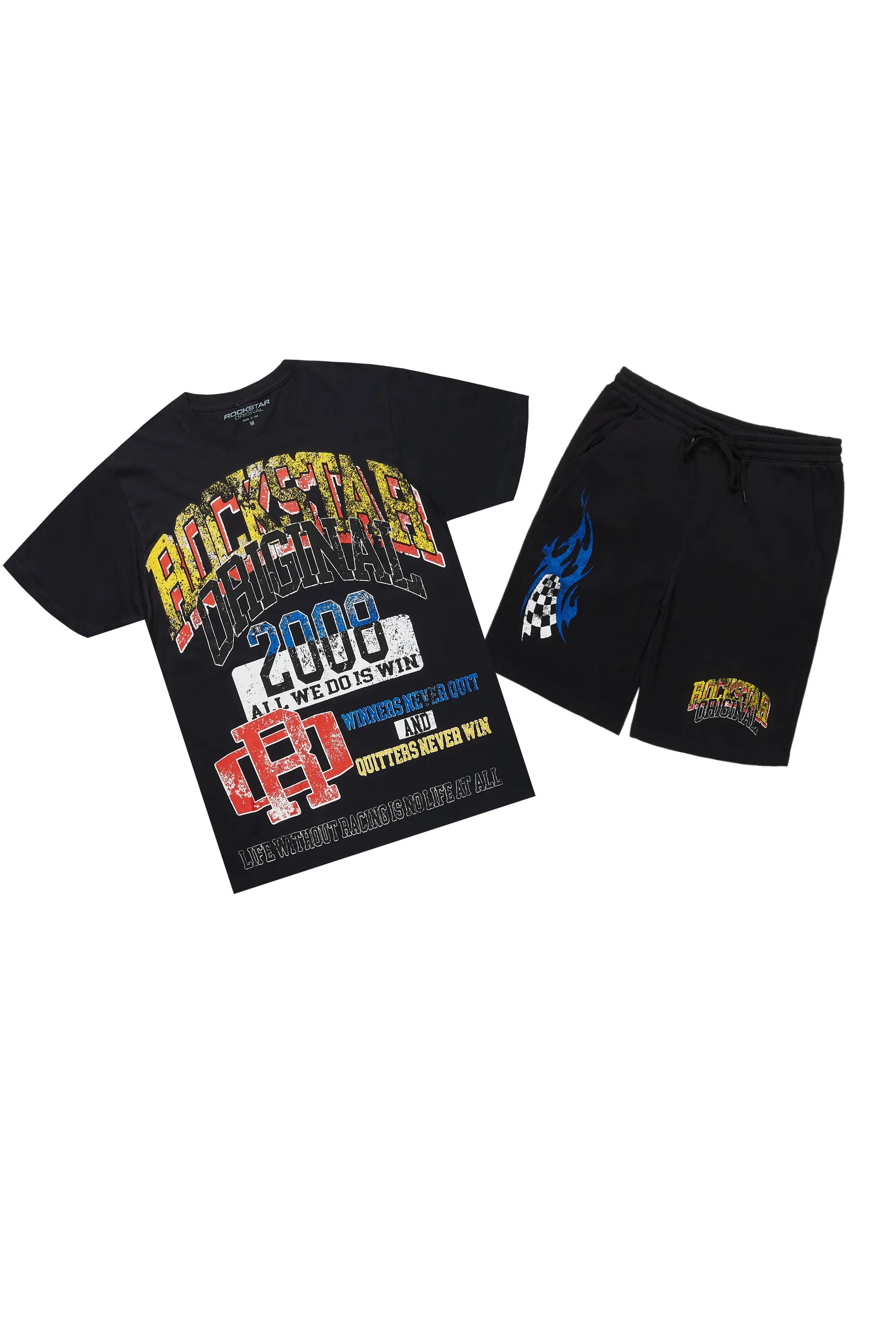 Colorful Race Black T-Shirt Short Set