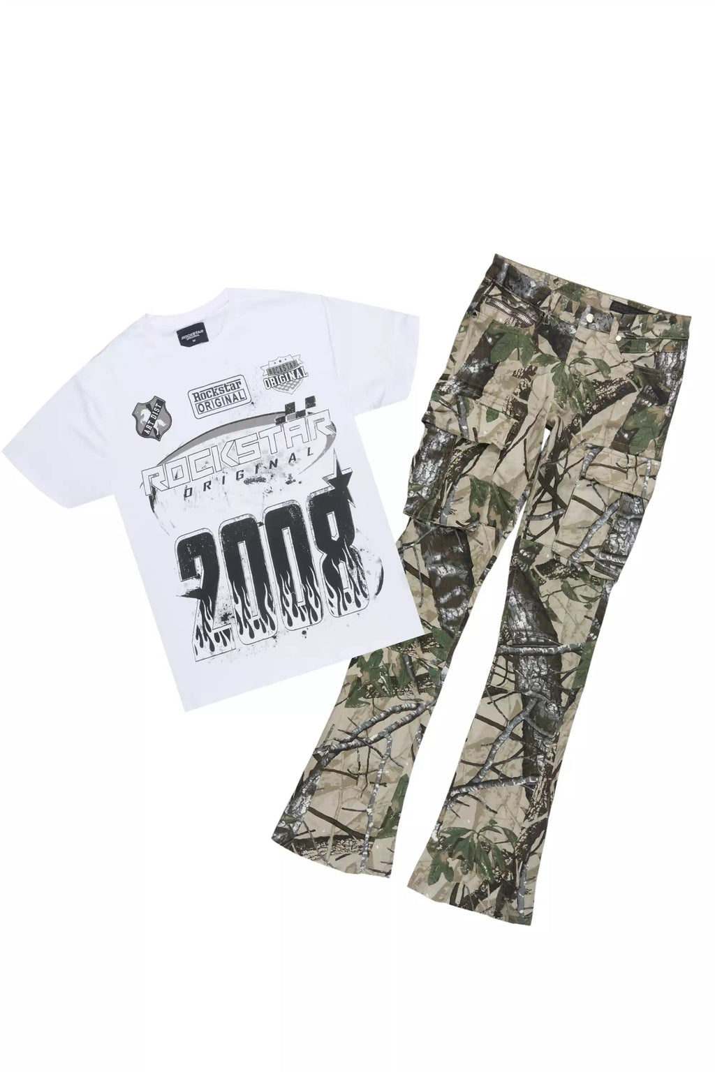 Amos White Camo T-Shirt/Stacked Flare Jean Bundle