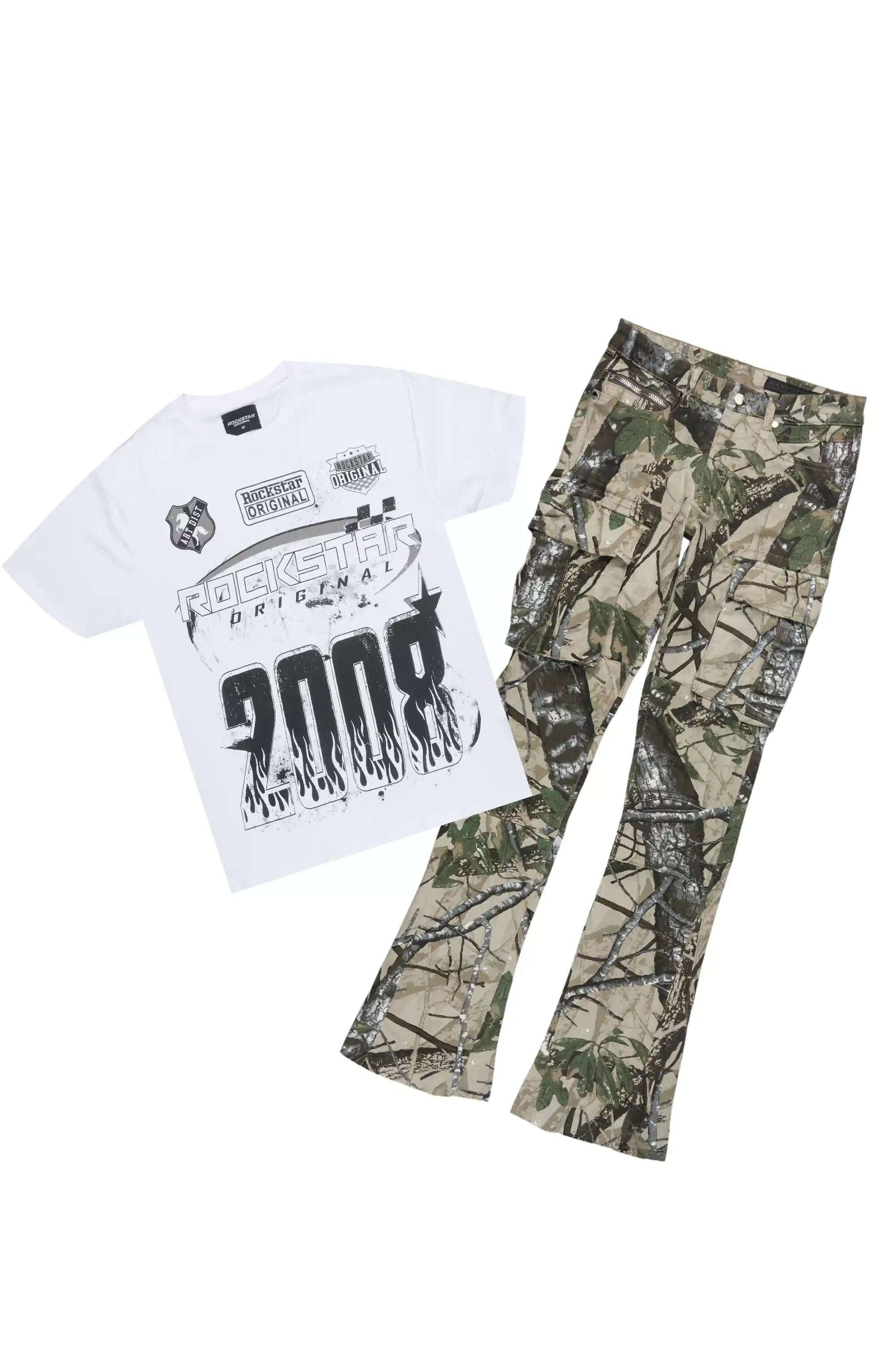 Amos White Camo T-Shirt/Stacked Flare Jean Bundle