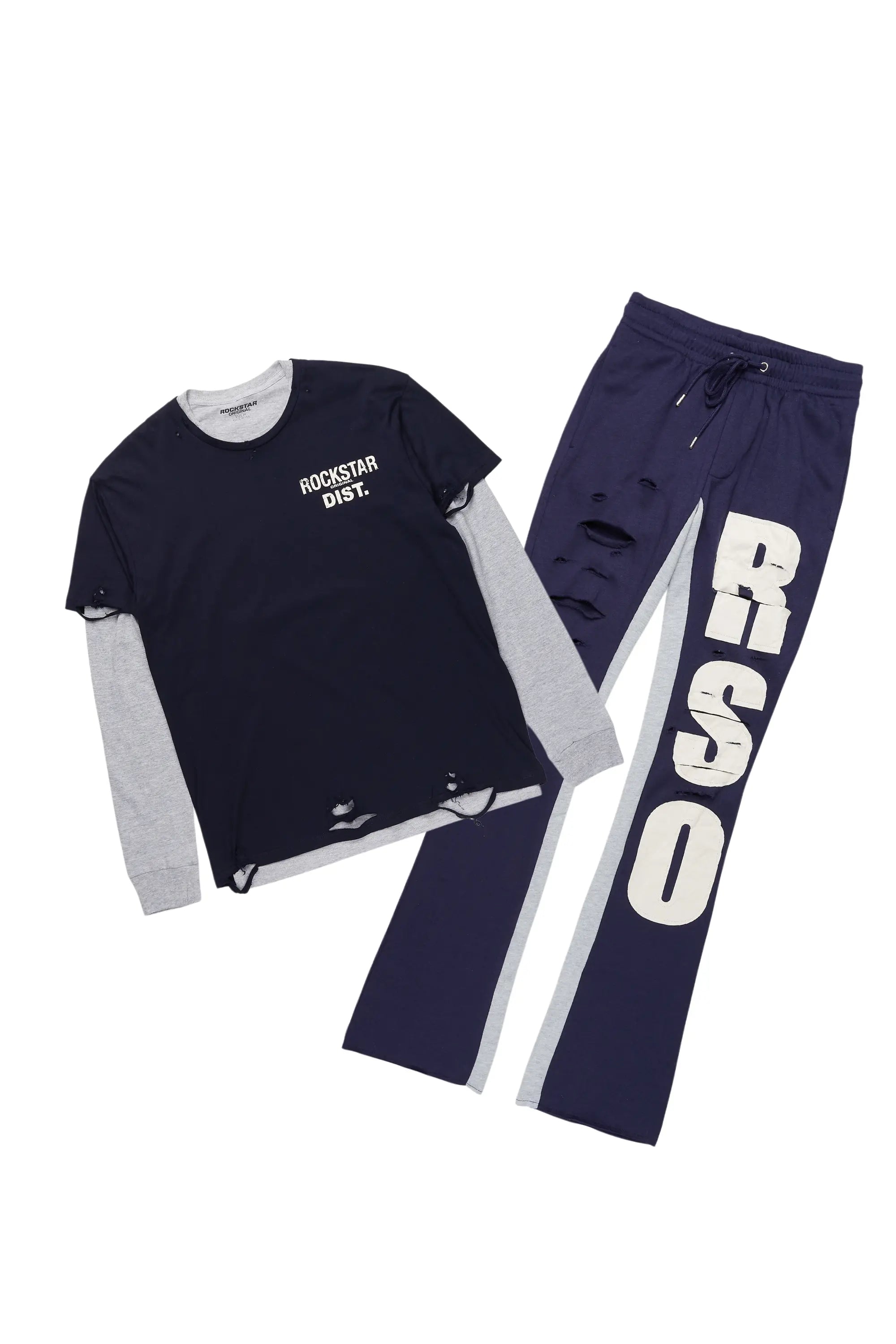 Berne Navy/Grey Double Layer T-Shirt/Baggy Pant Set