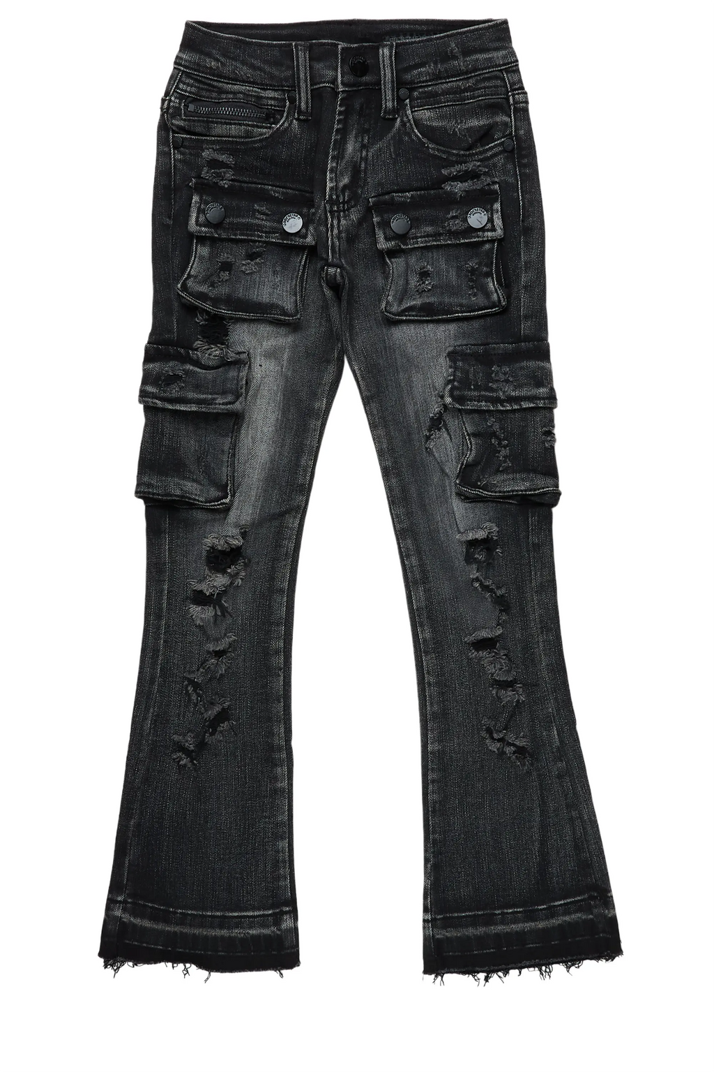 Boys Zaire Grey Cargo Super Stacked Flare Jean