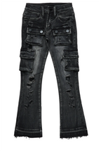 Boys Zaire Grey Cargo Super Stacked Flare Jean
