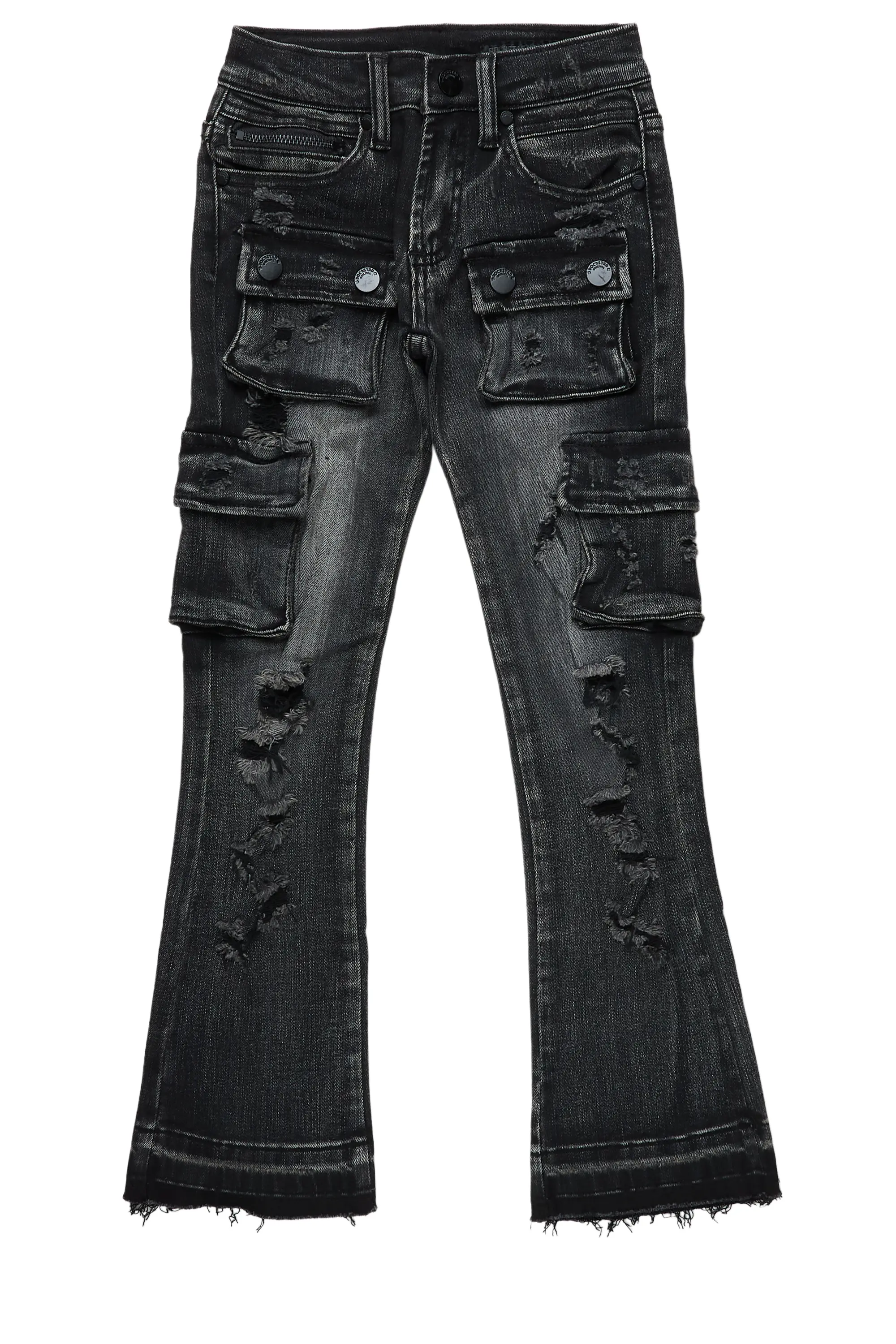 Boys Zaire Grey Cargo Super Stacked Flare Jean