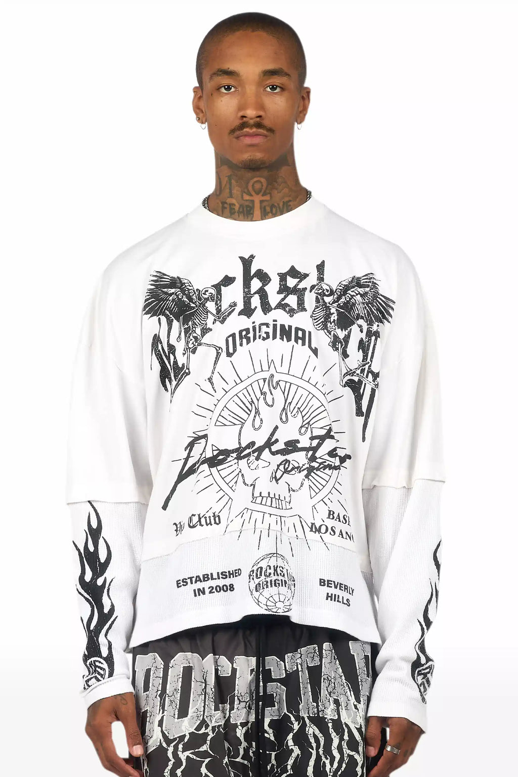 Tally White/Black Boxy Crop Double Layer Tee