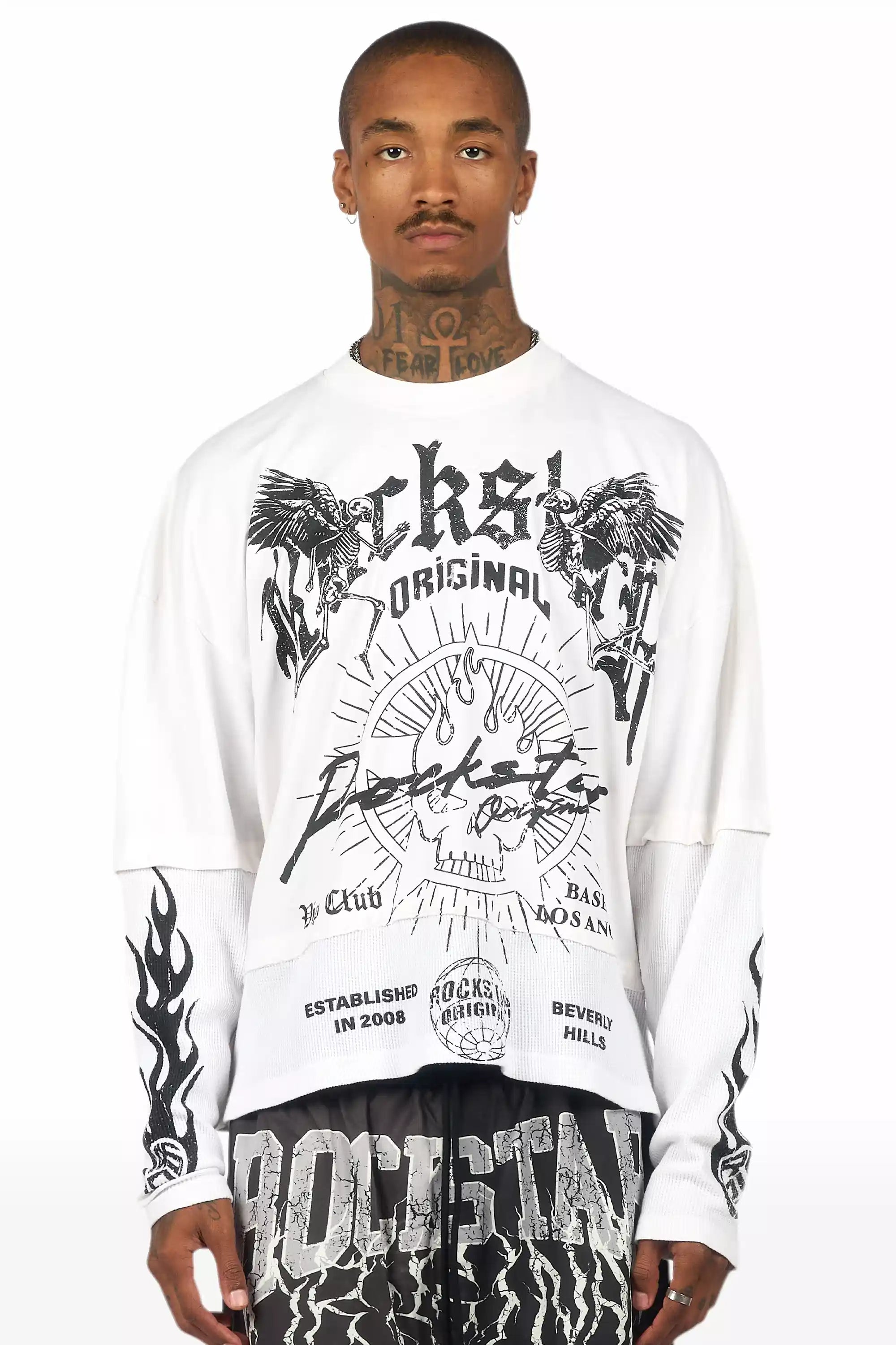 Tally White/Black Boxy Crop Double Layer Tee