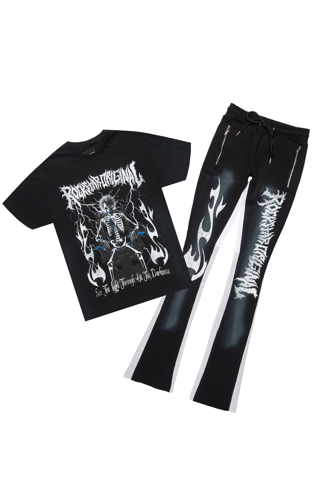 Deathrow Black T-Shirt/Stacked Flare Pant Set