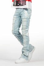 Kodak Blue/White Painter Stacked Flare Fringe Jean