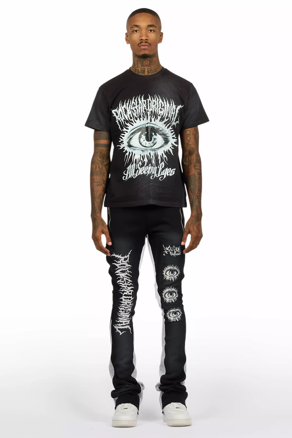 All Seeing Eyes Black T-Shirt/Stacked Flare Track Set