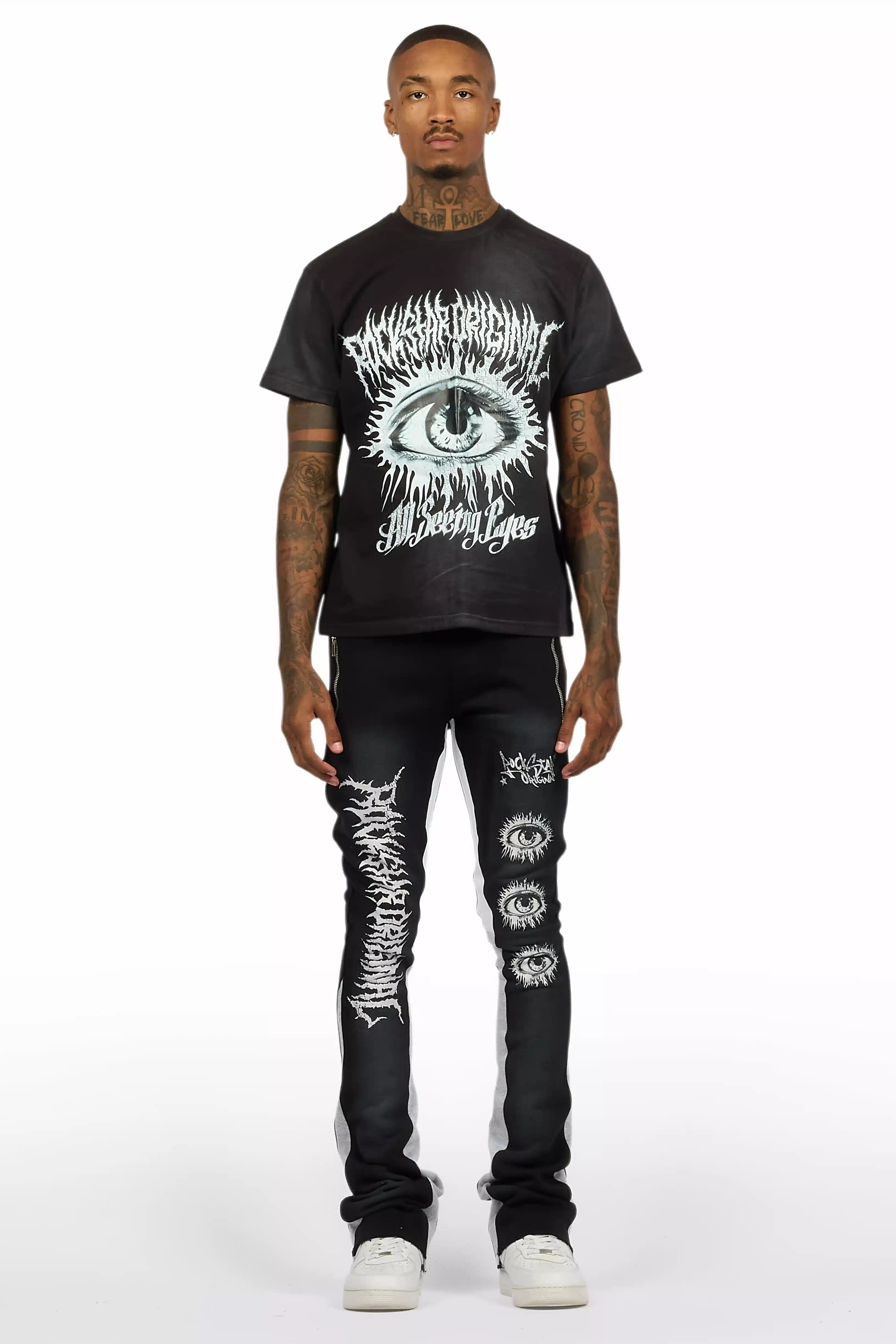 All Seeing Eyes Black T-Shirt/Stacked Flare Track Set