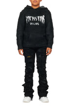 Boys Andros Black Mohair Hoodie/Stacked Flare Jean Set