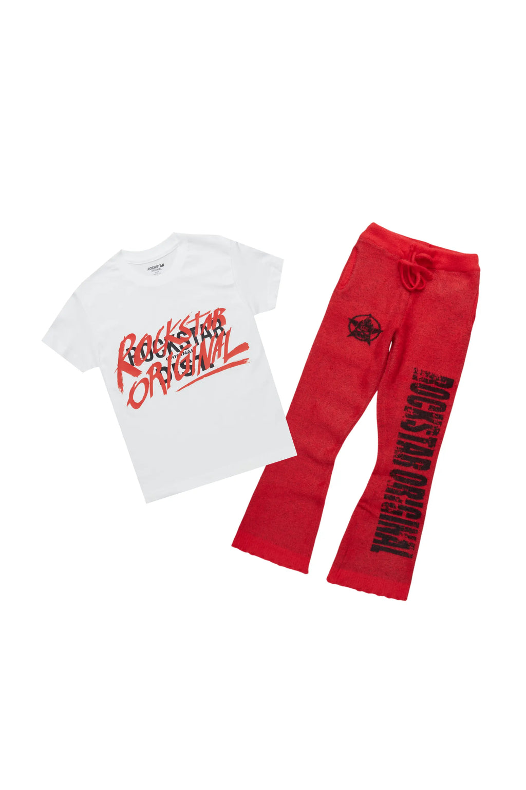 Boys Freedom White/Red T-Shirt/Stacked Flare Mohair Pant Set