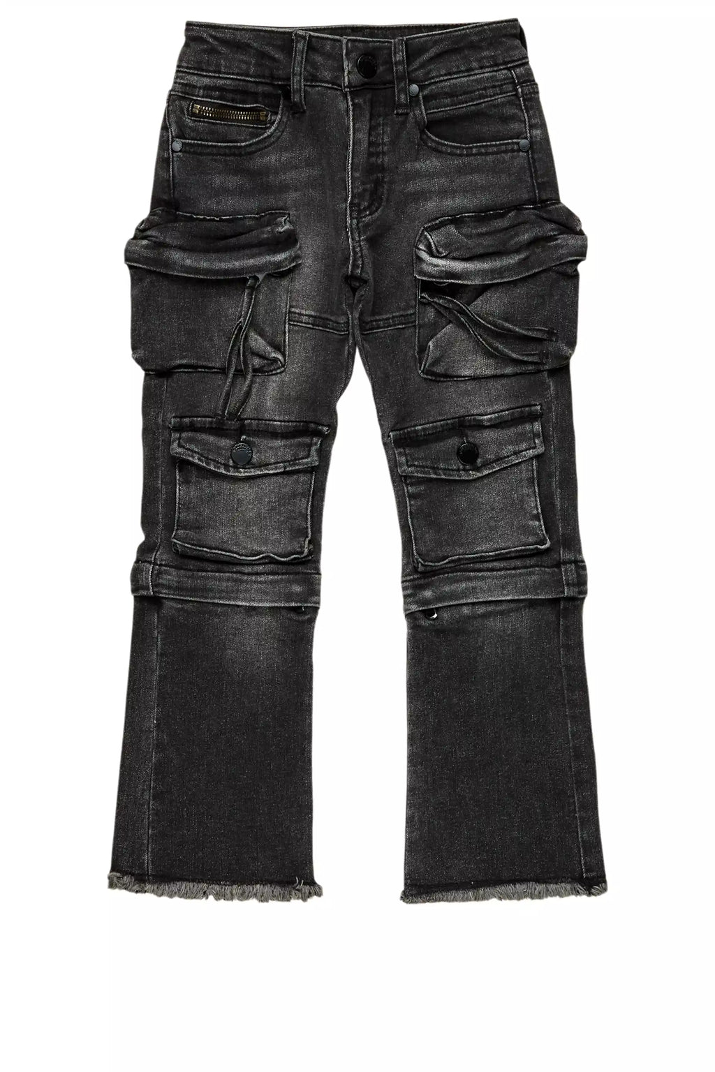 Boys Jan Black Stacked Flare Cargo Jean