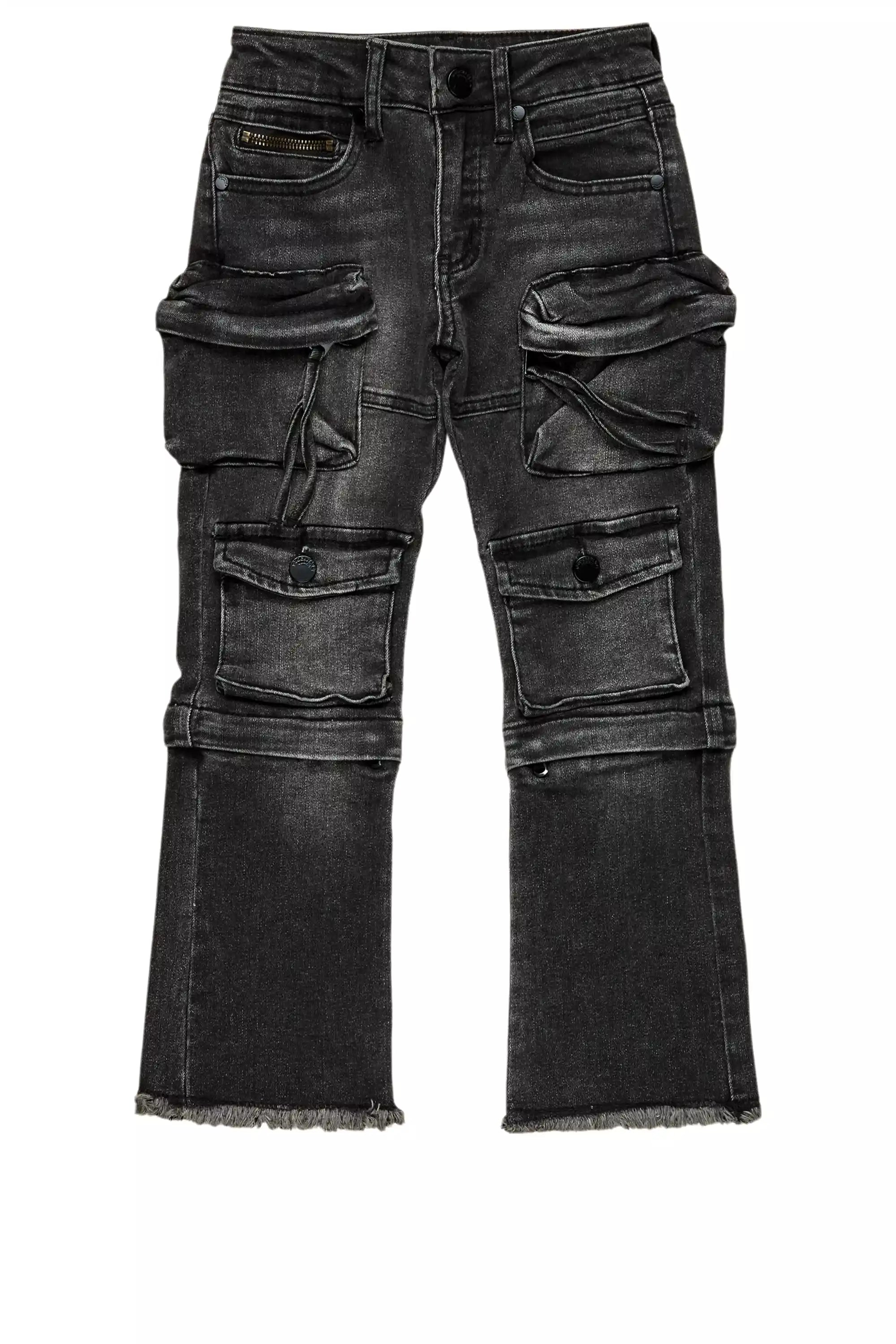 Boys Jan Black Stacked Flare Cargo Jean