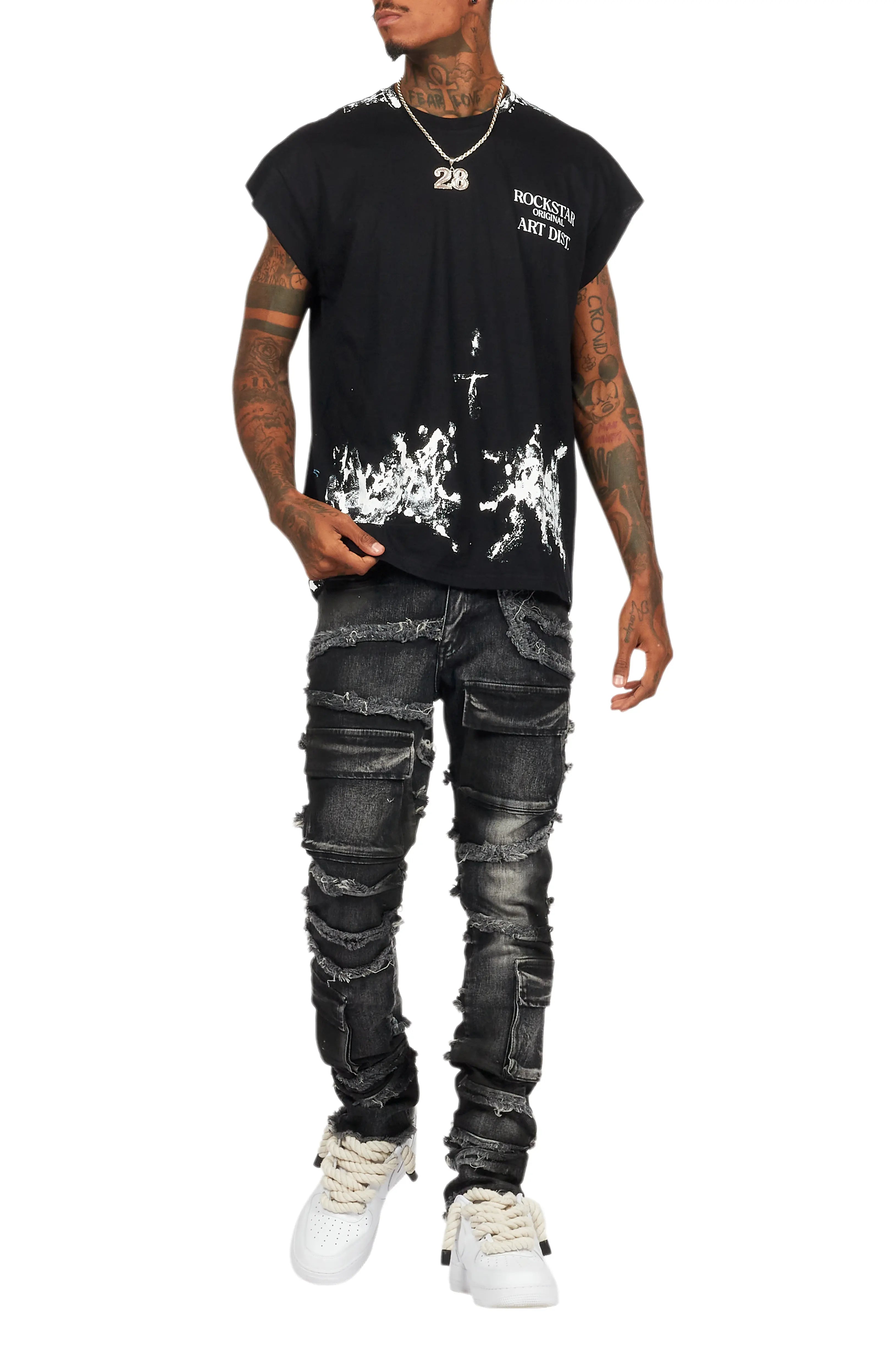 Pilan Black Muscle Graphic T-Shirt