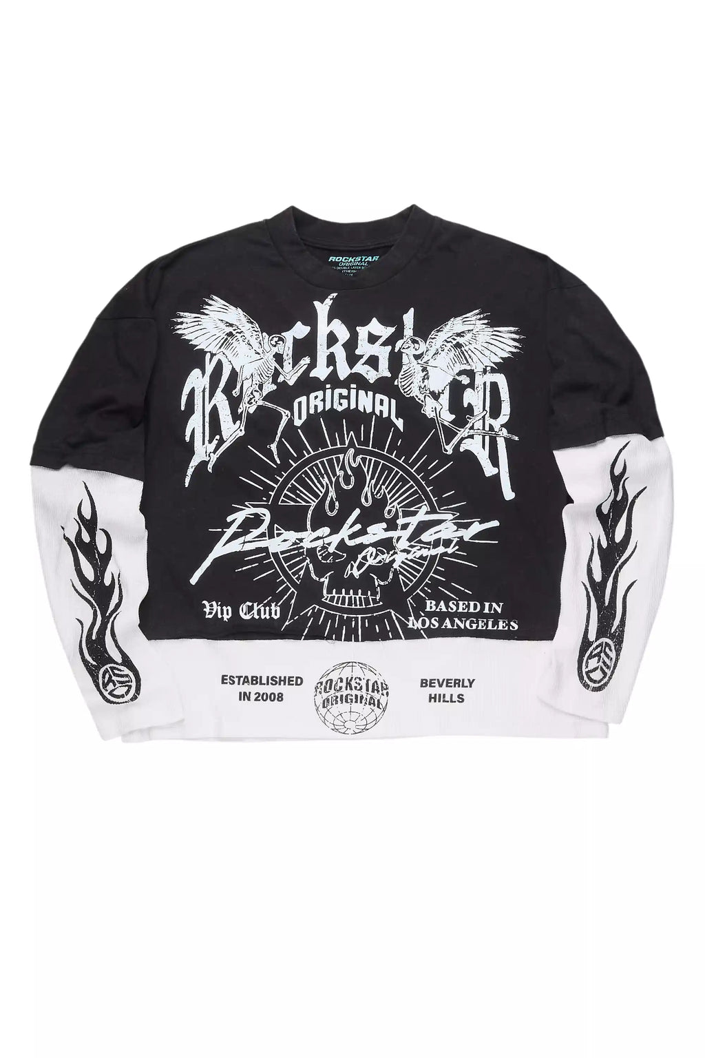 Tally Vintage Black/White Boxy Crop Double Layer Tee