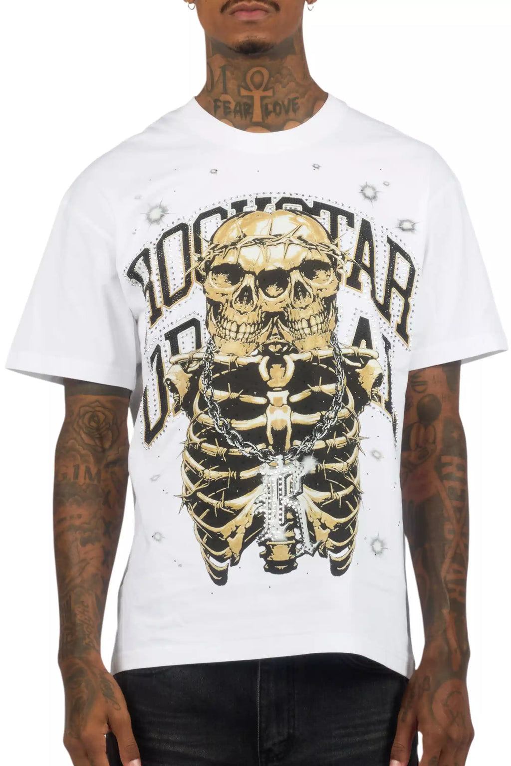 Krock White Graphic Rhinestone T-Shirt