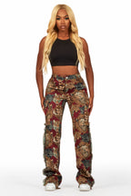 Khadiyah Red Animal Print Tapestry Stacked Pant