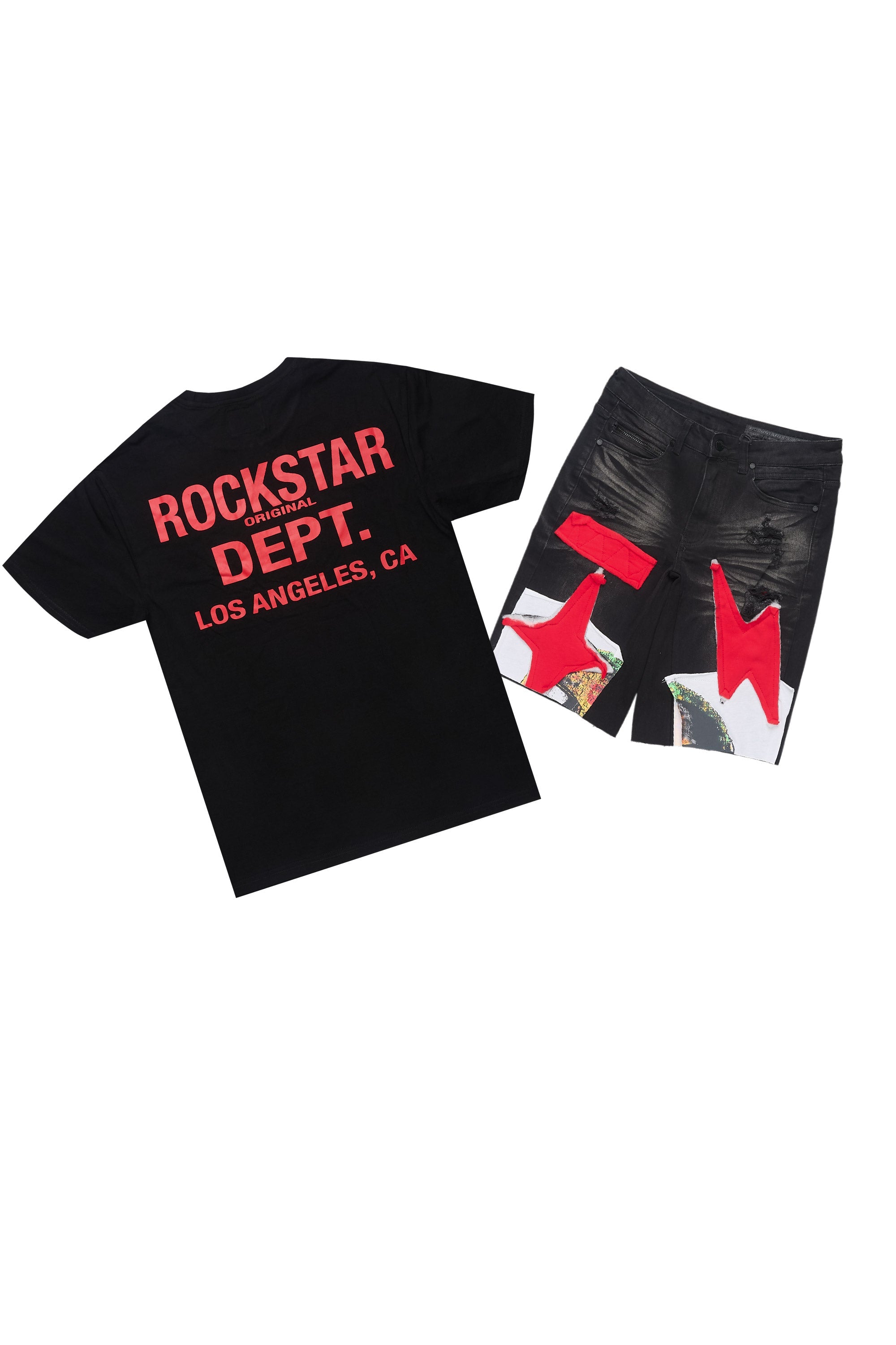 Akos Black/Red T-Shirt/Denim Short Set