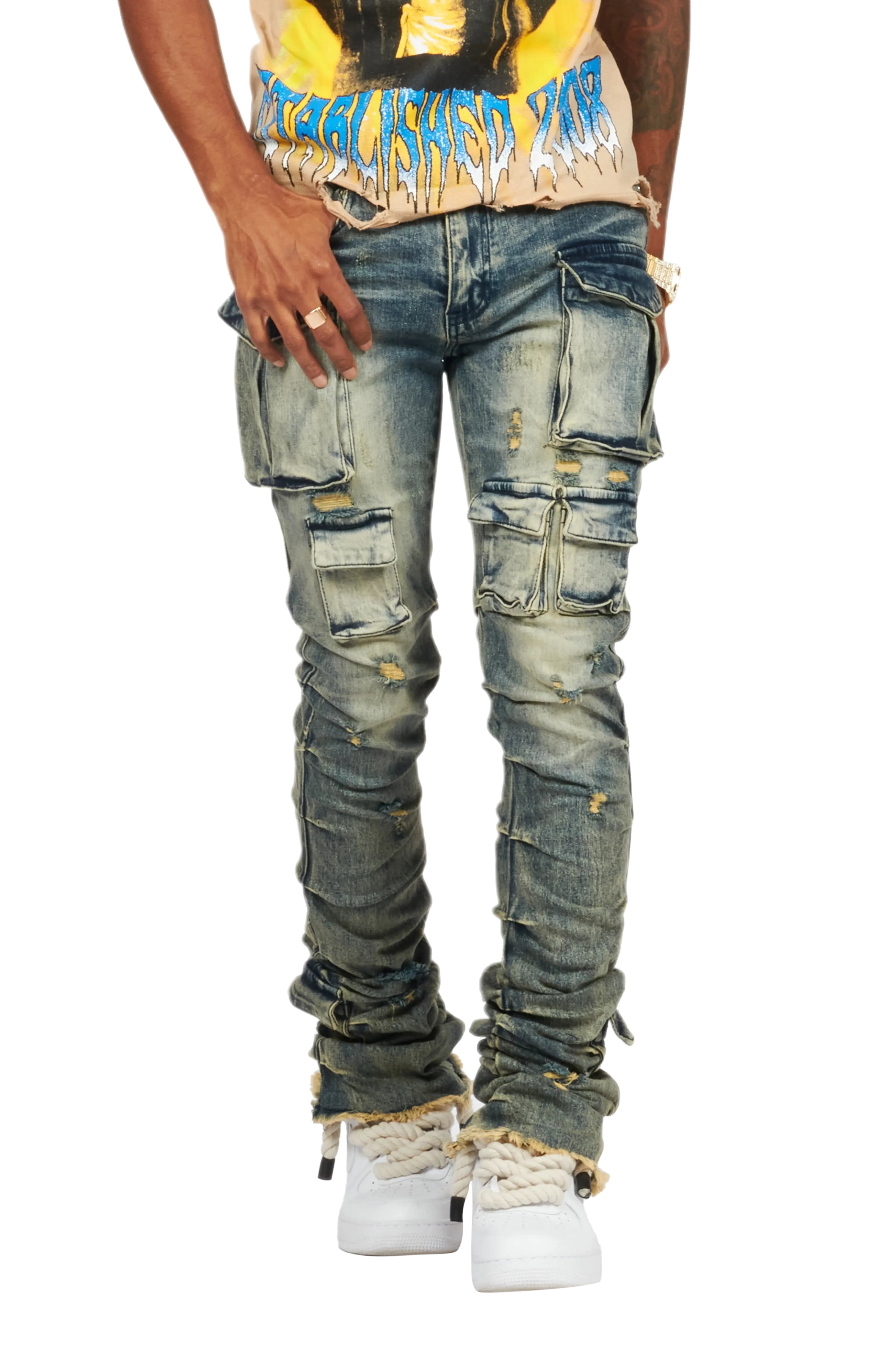 Gentry Tint Blue Stacked Flare Jean