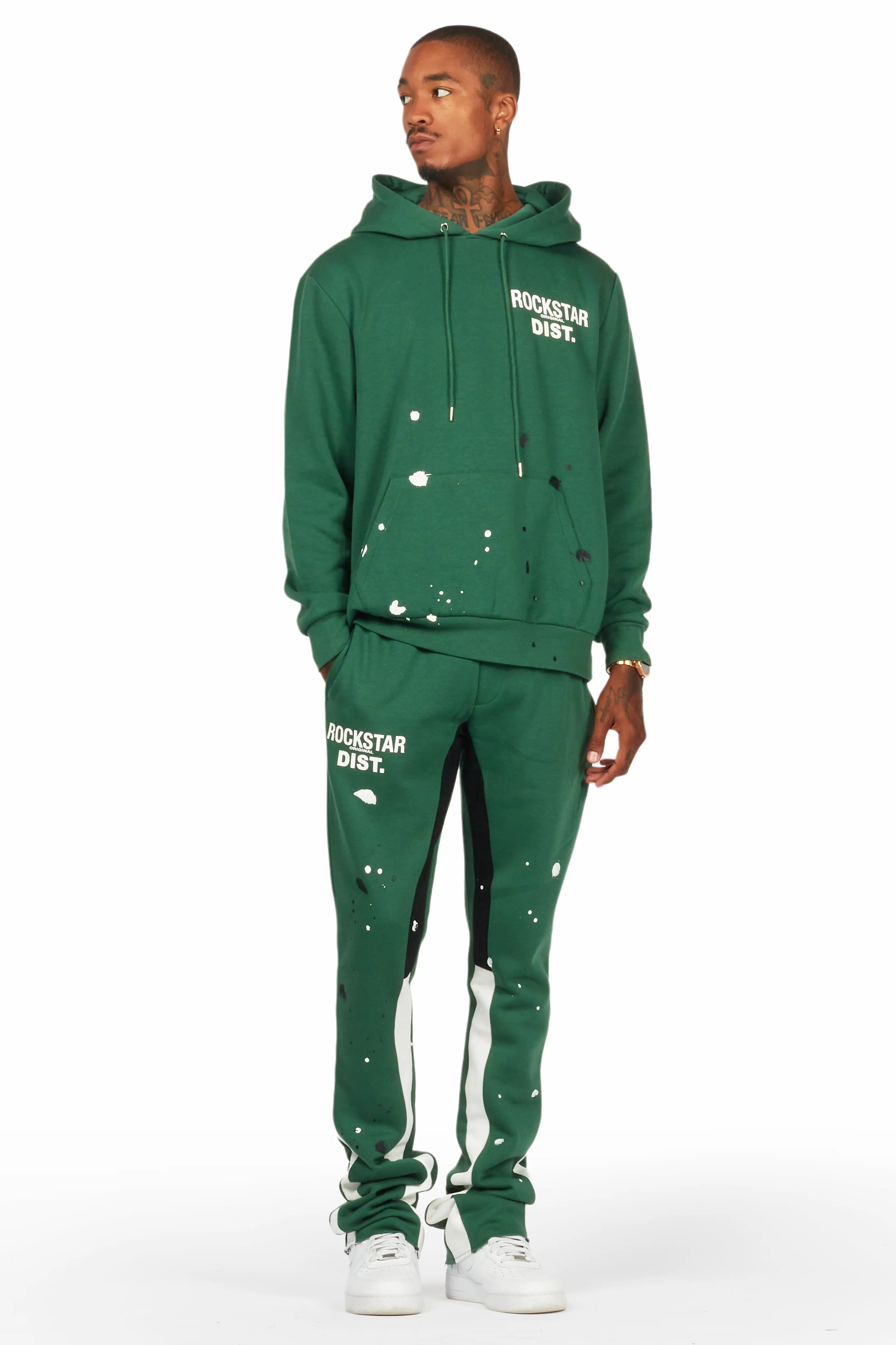 Jaco Green Hoodie Stacked Flare Pant Track Set