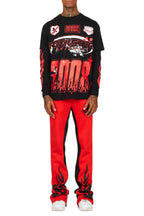 Amos Black/Red Double Layer T-Shirt/Stacked Baggy Pant Set