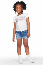 Girls Nahla White T-Shirt/Denim Short Set