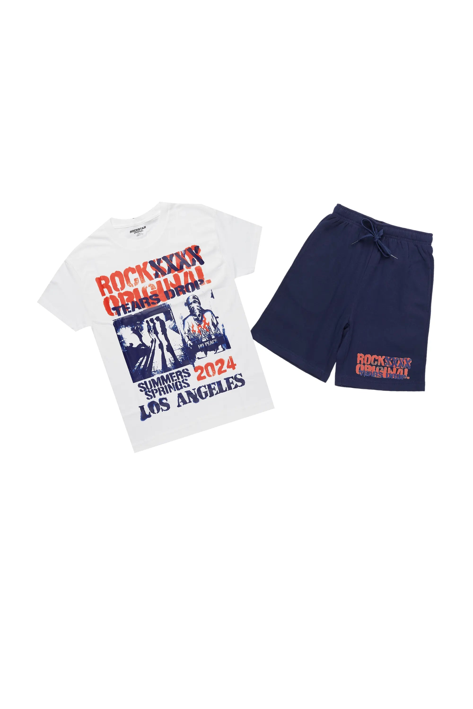 Boys Omer White/ Navy T-Shirt/Short Set