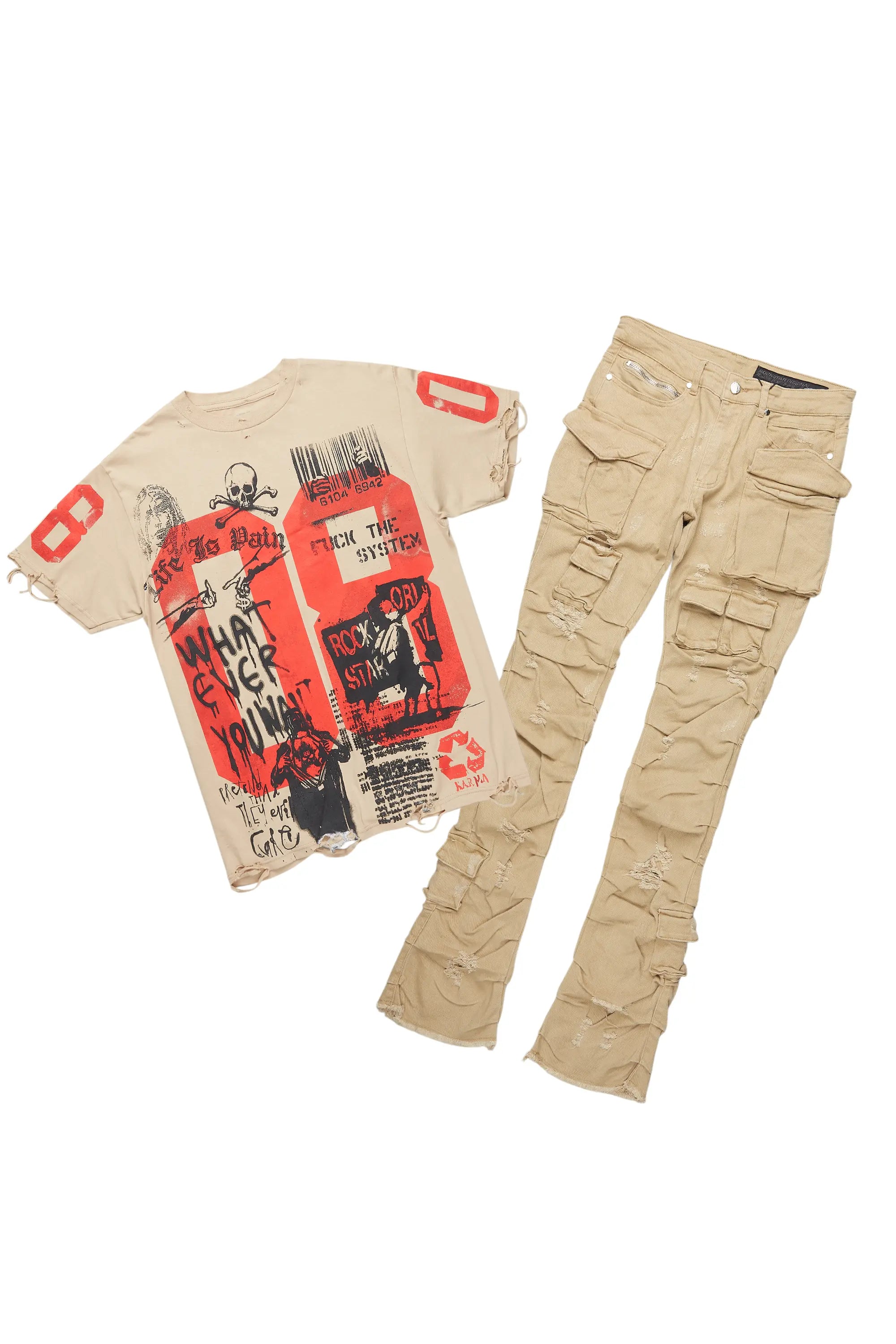 Grill Beige T-Shirt/Stacked Flare Jean Bundle