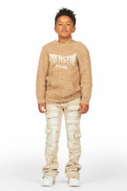 Boys Andros Brown/Tan Mohair Hoodie/Stacked Flare Jean Set