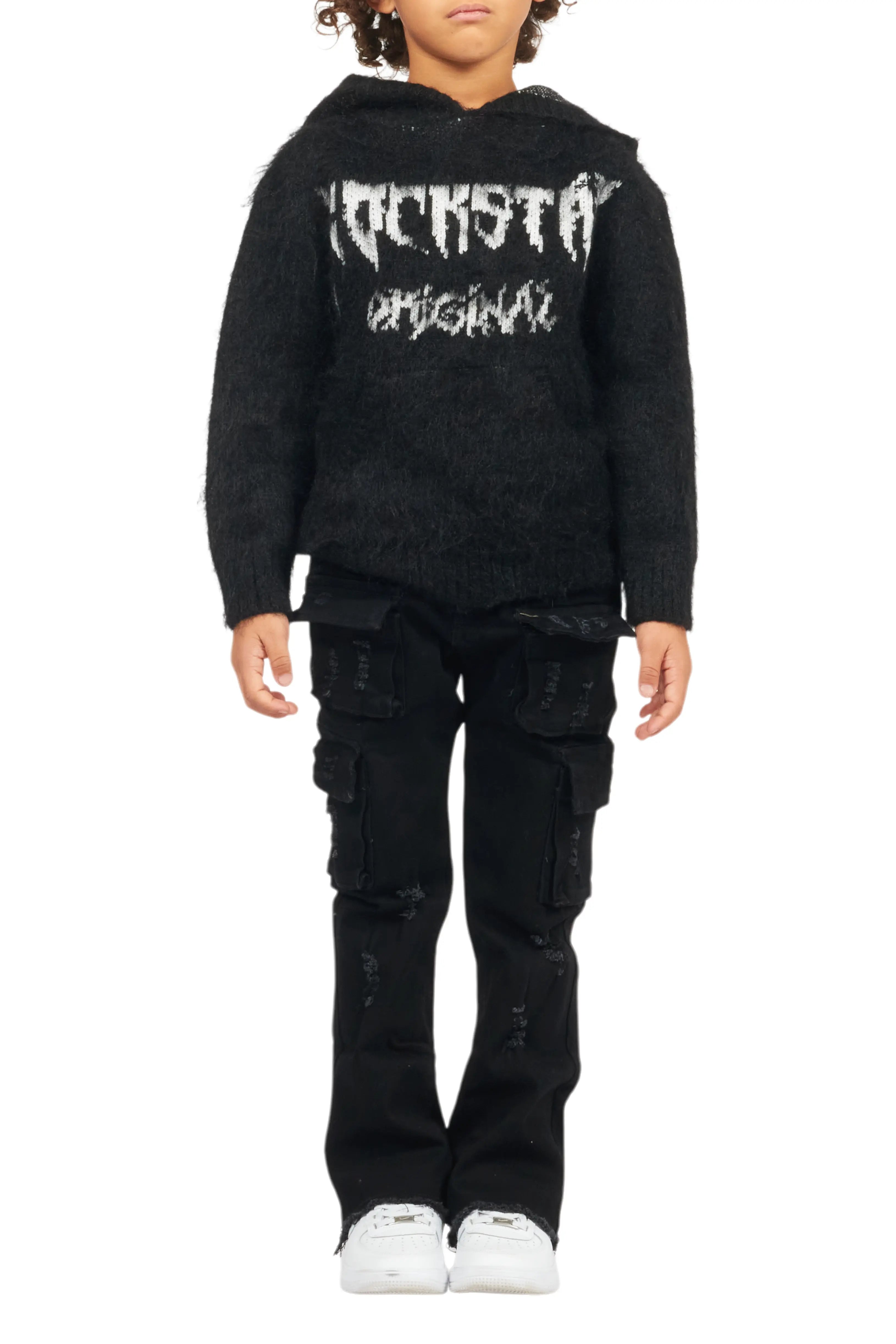 Boys Andros Black Graphic Knit Hoodie