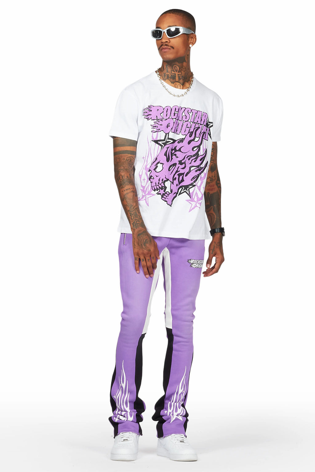 Smitty Purple/White T-Shirt/Stacked Flare Pant Set