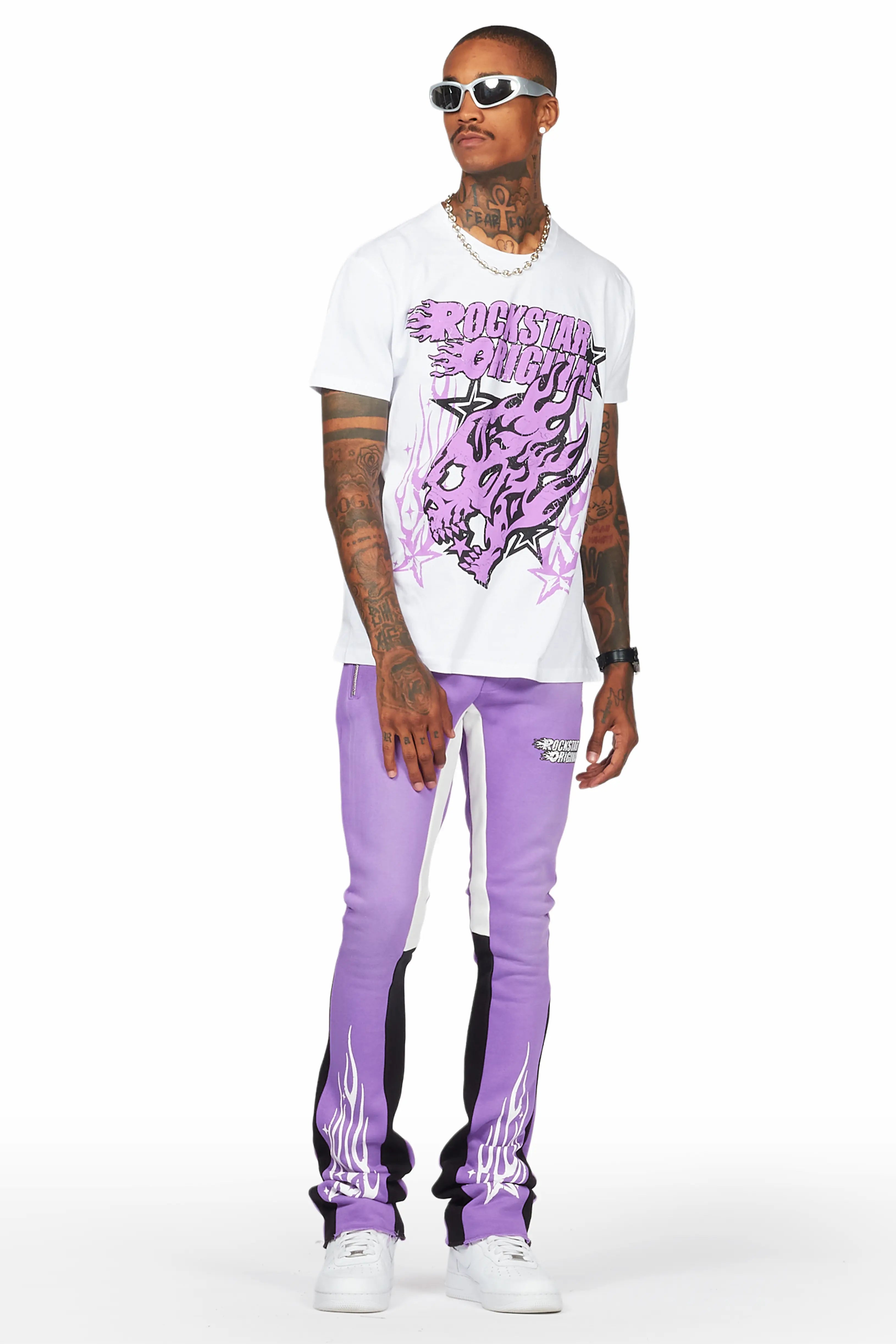 Smitty Purple/White T-Shirt/Stacked Flare Pant Set